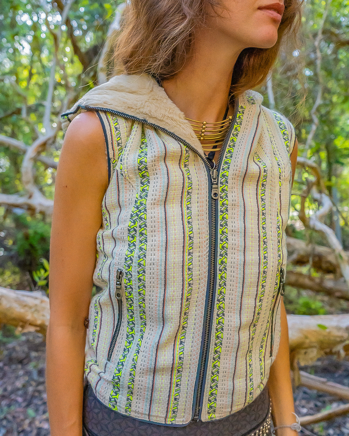 Hooded Sleeveless Jacket Woman / French Jaquard and UltraPolar - SIBERIAN BOHO